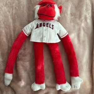 Red and White Plush Monkey with Angels Shirt